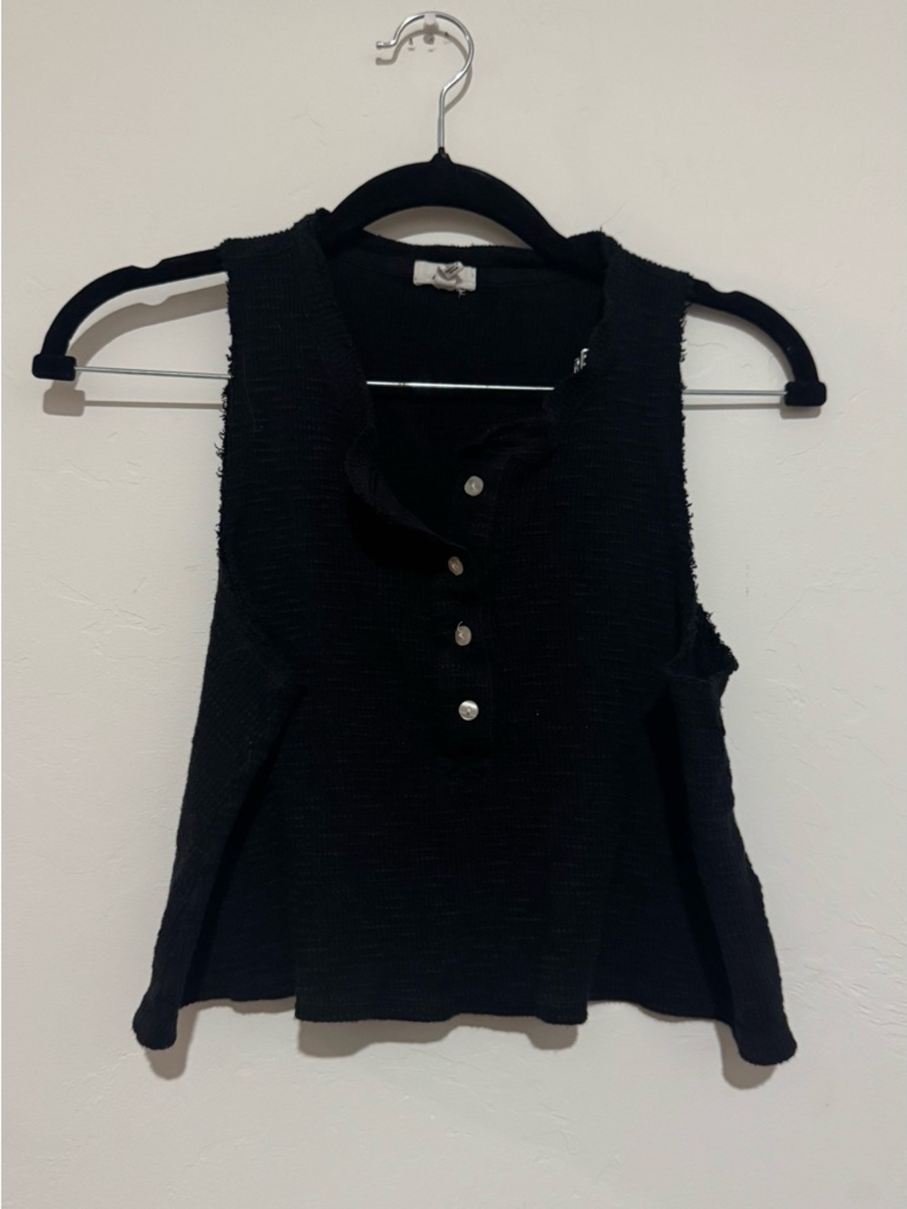 Aerie Black Ribbed Cropped Tank Top With 4 Buttons Size XS Oversized Flowy